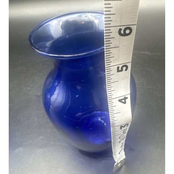VTG Cobalt Blue Glass Flared Rim Flower Vase 5.5” Set Of 2 MCM - Picture 4 of 5